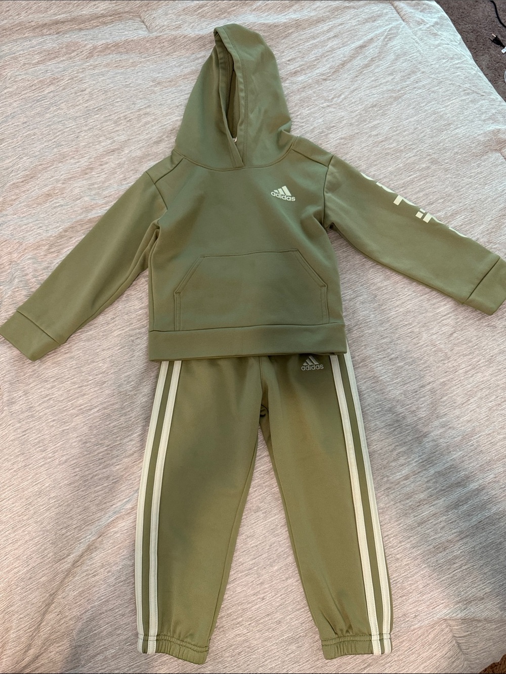 adidas Olive Green Hoodie and Jogger Set with White Stripes